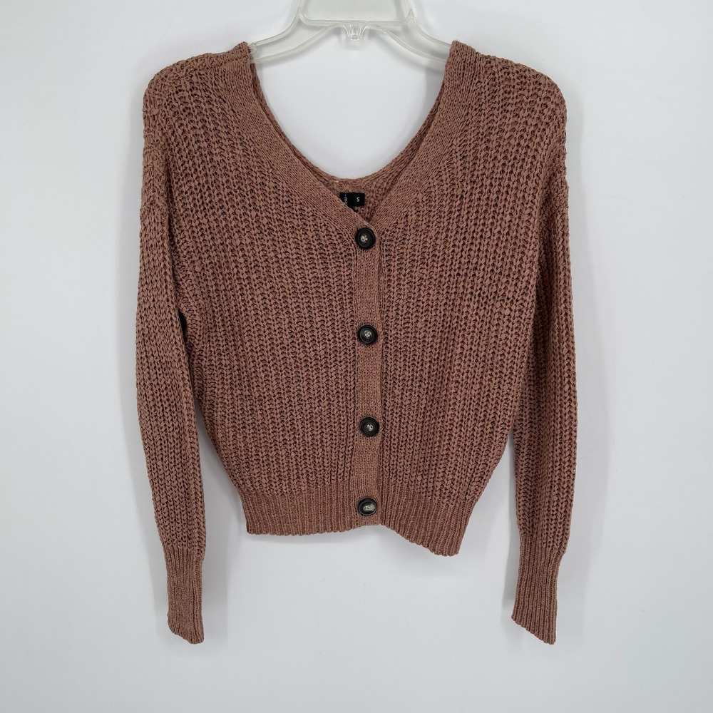 Moon & Madison Women's Brown Open‎ Knit V-Neck Button Up Cardigan Sweater Size S